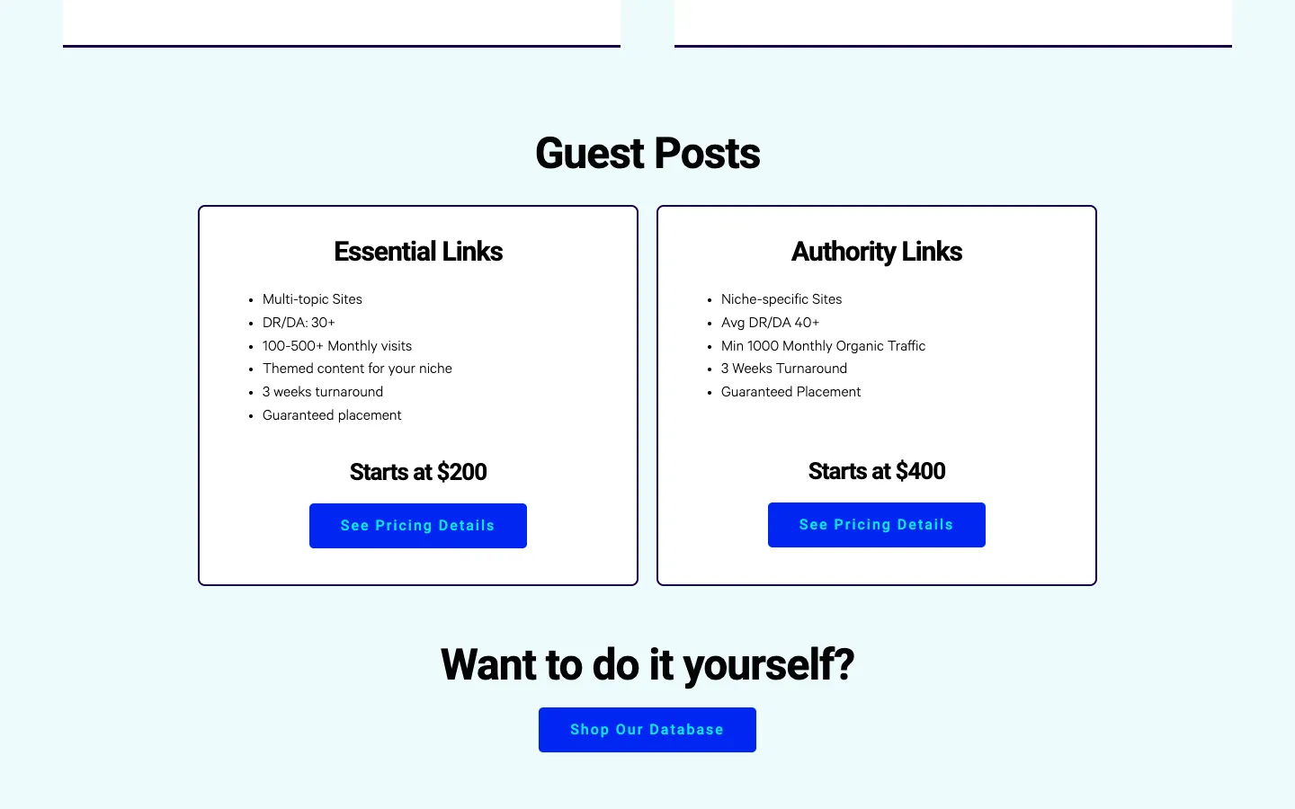 Loganix guest post tiers: Essential Links from $200 and Authority Links from $400